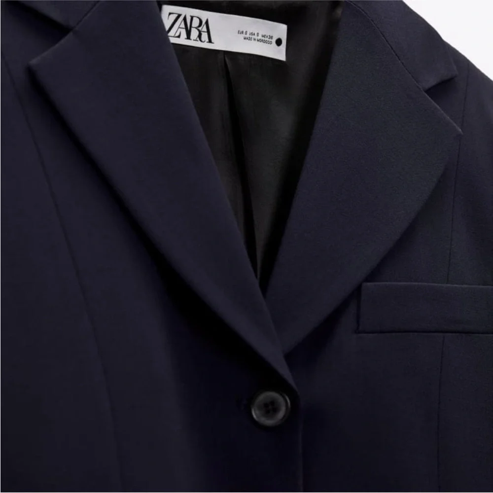 NWT ZARA TAILORED WOOL BLEND BLAZER  NAVY BLUE - REF. 2336/408 Large - Picture 12 of 13